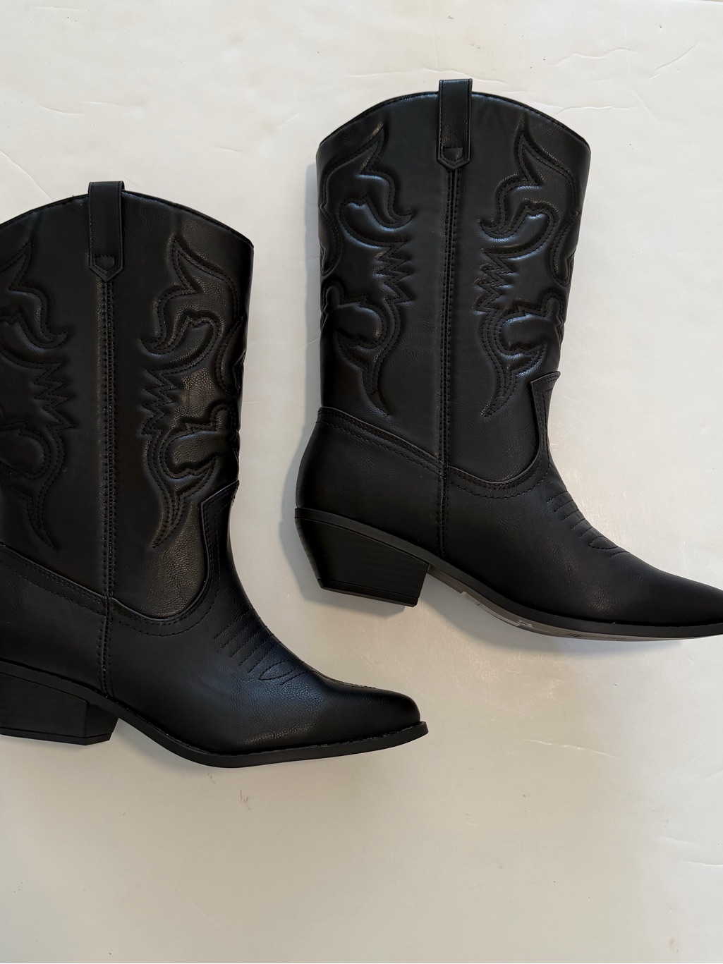 Black Embroidered Western Combat Boots